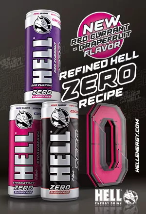 Hell's Ice Cool Frozen Red Orange and Arctic Pear energy drinks