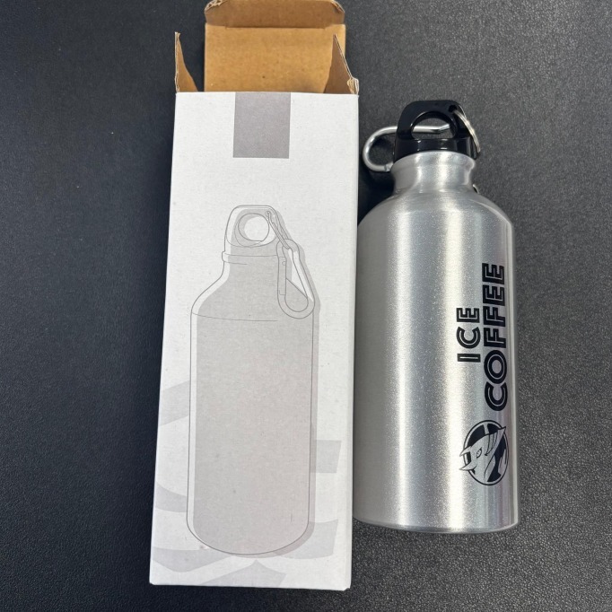 Sticlă de apă Amber din aluminiu, culoare Gri (Grey 07), inscripționată cu logo-ul ICE COFFEE – lot 194000095-2
